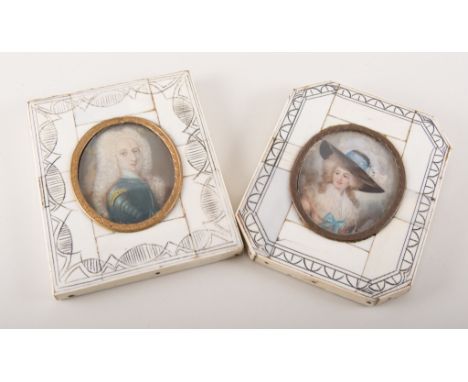 Two oval miniature portrait studies in ivory frames, and another miniature, (3)