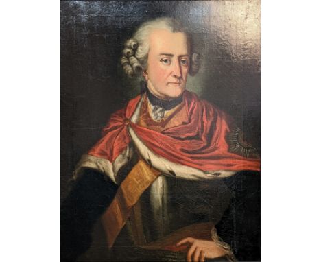 Oil on canvas, half length portrait of the old pretender, Scottish School [89.5x74cm]“Formerly at Letterfourie, Morayshire, a
