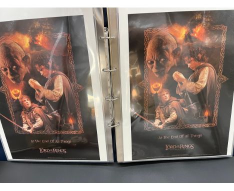 An album containing various signed Lord of the rings posters and limited edition posters, some with certificates of authentic
