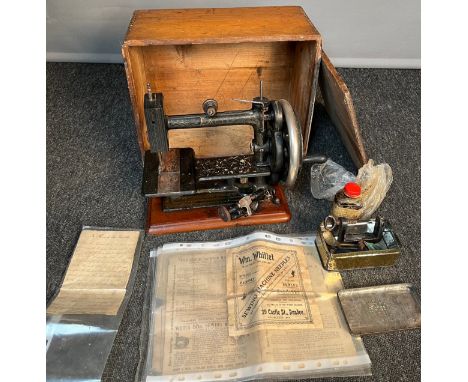 19th century eagle table top sewing machine [85080] Kimball &amp; Morton Limited Glasgow. Comes with pin crate, various loose
