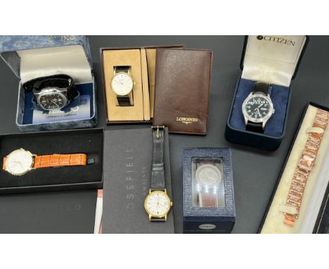 Seven various vintage wrist watches:LONGINES – A gentleman's gilt cased wristwatch, Silvered dial, sweep second hand, quartz,