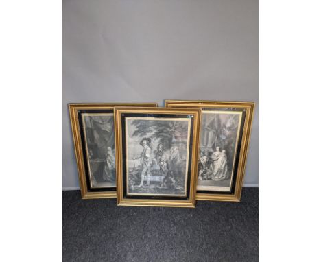 Lot of three black and white engravings; 'Queen Henrietta Maria' [R. Strange] [A. Van Dyck], 'Carolus I. Mignae Britanniae Re
