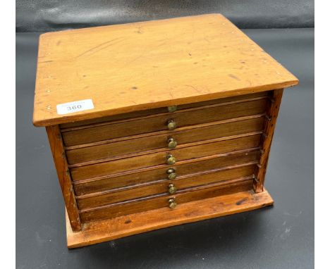 Antique watch Apprentice pine tool chest. Containing collectable odds, mostly sewing utensils to include scissors, mother of 