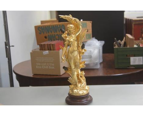 A 19thc spelter gilded figure, Summer, with triple light fitting bocage (h.55cm x d.16cm)