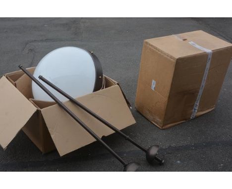 A Lightform St John's florescent luminaries light with opaque plastic dome with copper finish border, with brass studs, in or
