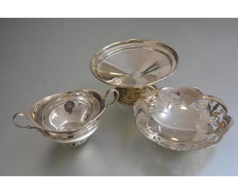 A Birmingham silver presentation dish, To Christine and Sidney, June 4th 1977, a Birmingham silver two handled oval sugar bas