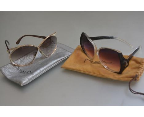 A pair of Christian Dior vintage gilt and acetate sunglasses and a pair of Yves Saint Laurent tinted acetate sunglasses (slig