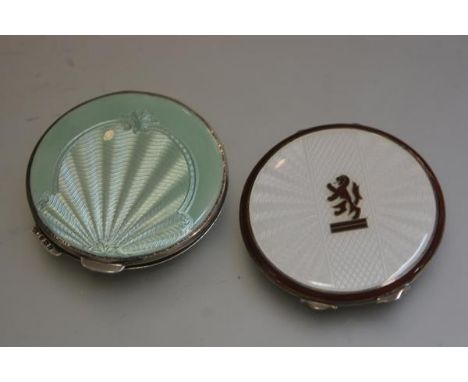 A 1920s/30s Birmingham silver green guilloche enamelled circular compact, complete with mirror and a 1920s/30s Birmingham sil