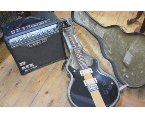 A Spider III 15 Line 6 guitar amplifier, 15watt and 8inch speaker and a vintage Aria Pro 2 electric guitar, rewired and set u