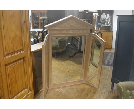 A light ash finish Adam style pedimented mirror with urn and laurel wreath frieze, above a rectangular plate glass mirror, fl