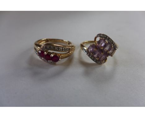 A 9ct gold spinel and diamond ring, size O, and a 9ct ruby trilogy diamond, size M/N, both with certificates, both good, tota