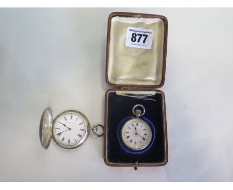 A small top wind silver fob watch, working, and a key wind silver fob watch 