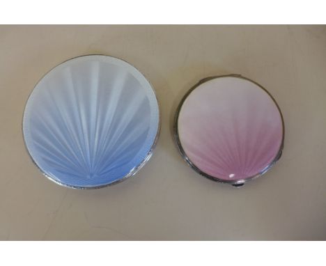 Two silver and enamel compacts, Birmingham 1939/40 - maker C and N and Birmingham 1953/54 HCD, both missing inserts but gener