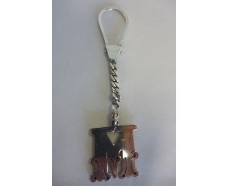 A foreign silver key ring, with initial M - length 13cm, clean condition 