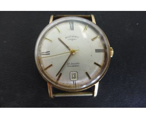 A gents 9ct gold Rotary wristwatch, case fully hallmarked, gold weight approx 10 gram, dial silvered with baton markers and R