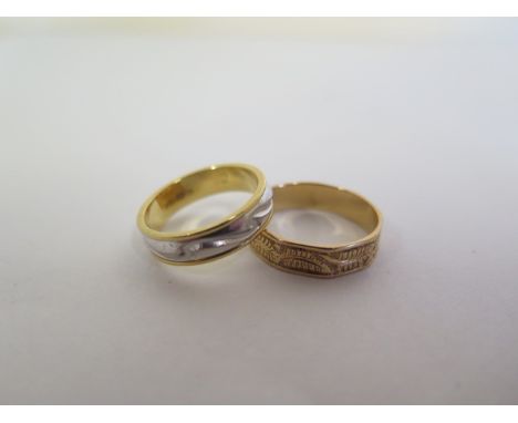 Two 18ct gold band rings, sizes M/N, total approx 8.3 grams 