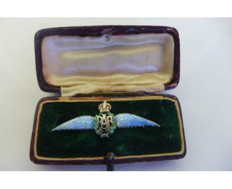 A pretty enameled silver RAF sweetheart brooch, the enamel in good order, pin good, width 4cm 