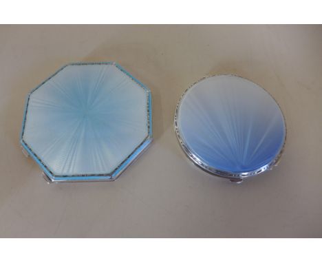 A silver and enamel ladies compact, Birmingham 1914 - ADIE Bros, 8cm wide, missing mirror but generally good condition, some 