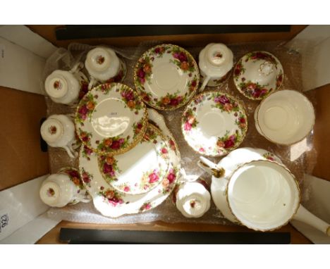 Royal Albert Old Country Roses tea set: Comprising six cups, saucers &amp; cake plates, tea pot, sugar and cake plate, hairli