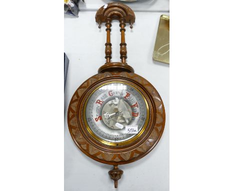 Large Carved Aneroid Barometer: thermometer missing, height 73cm 
