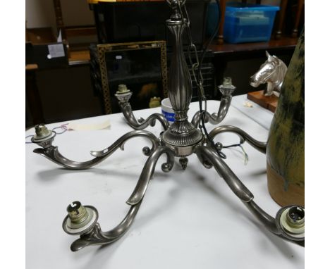 Large Modern Six Branch Polished Steel Candelabra: diameter 73cm 