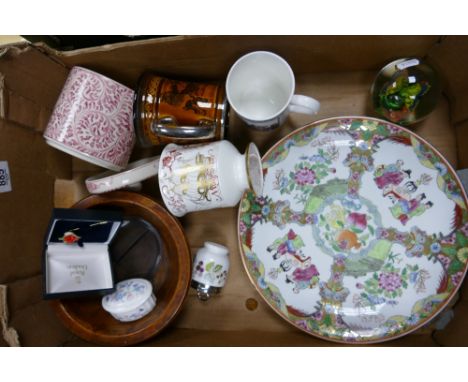 A mixed collection of items to include: 20th Century Cantonese wall charger, Coalport commemorative tankard, Royal Worcester 