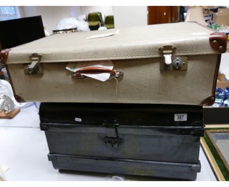 Metal Traveling Trunk &amp; Vintage Cardboard type Suitcase(2) 