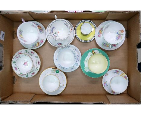 A collection of Shelley Cups &amp; Saucers to include: Bell Chain &amp; Roses 8302, Versaille 11426, Floral Sprays, Tulip &am