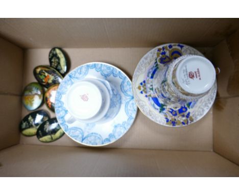 Russian Lomonosov cups and Saucers : together with similar Lacquer  Brooches 