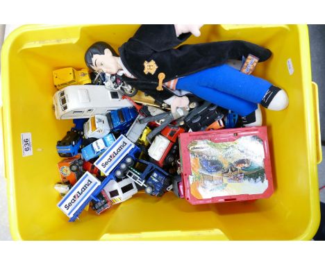 A mixed collection of items to include: Harry Potter figures, die cast cars &amp; vehicles etc 