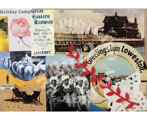 First Light. Collage. A postcard is a memory of a place. As the herring industry vanished; and the advent of cheap air travel