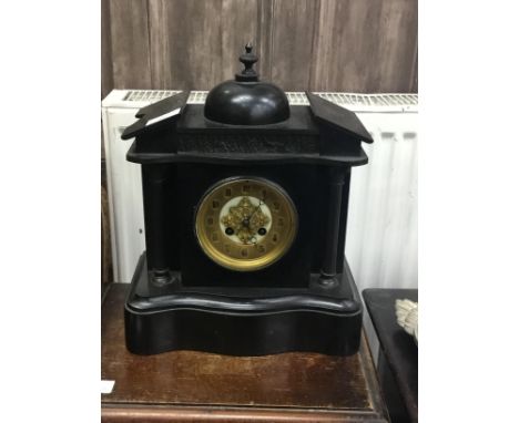 LATE 19TH CENTURY SLATE MANTEL CLOCK, 32cm high