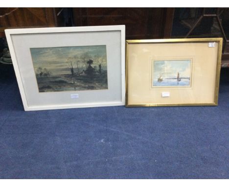 TWO WATERCOLOURS, mounted,framed and under glass, along with a framed print (3)