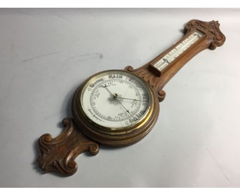 VICTORIAN WHEEL BAROMETER AND THERMOMETER