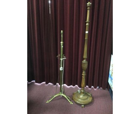 MAHOGANY STANDARD LAMP, along with a brass floor lamp (2)