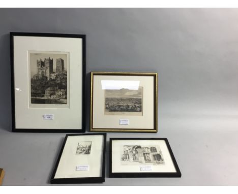H.M BLAKE, DURHAM CATHEDRAL etching, signed, titled label verso, mounted, framed and under glass, 39.5cm x 29cm overall size,