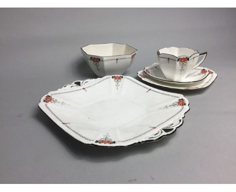 SHELLEY PART TEA SERVICE, with floral decoration, comprising 5 cups, 11 saucers, 11 side plates, sugar and 2 cake plates, alo