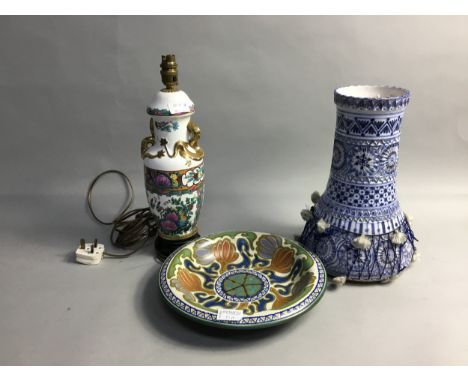 PAIR OF CHINESE VASE LAMPS, along with two other Chinese vase lamps, native ceramic drum, blue and white ginger jar and cover