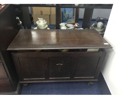 OAK BLANKET CHEST, 90cm wide, along with various vintage tools