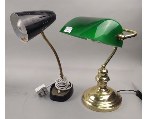 RETRO STYLE BRASS AND GLASS DESK LAMP, along with another table lamp (2)