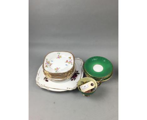 AYNSLEY FRUIT AND FLORAL DECORATED SET OF SIX CUPS AND SAUCERS, along with a Gladstone part tea service and Royal Albert tea 