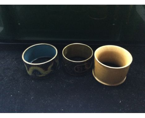 PAIR OF CLOISONNE NAPKIN RINGS, along with a Mauchline napkin ring,miniature cloisonne vase, two trinket boxes and a cigarett