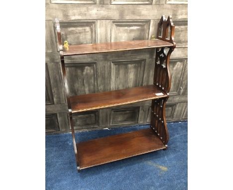 MAHOGANY THREE TIER WALL SHELF, 50cm wide