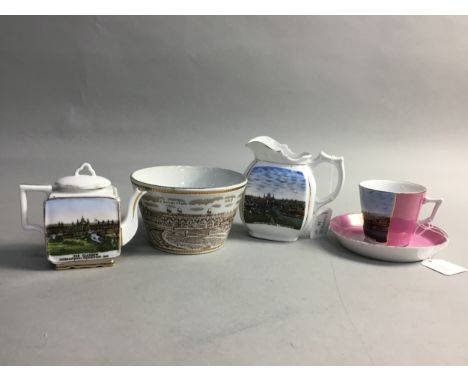 COLLECTION OF ITEMS RELATING TO THE GLASGOW EXHIBITION OF 1888, including cups, saucers, vases, pot stand