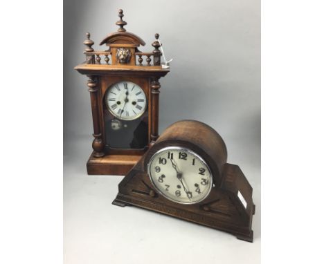 19TH CENTURY MANTEL CLOCK, 49cm high, along with an oak mantel clock (2)