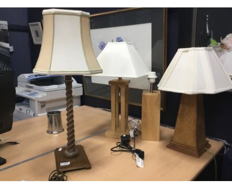 BEECH TABLE LAMP BY JEFF BANKS, 55cm to shade, along with three others (4)