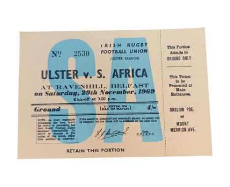 ULSTER V SOUTH AFRICA TICKET 1969 - MATCH CANCELLED DUE TO TROUBLES & PROTESTS 