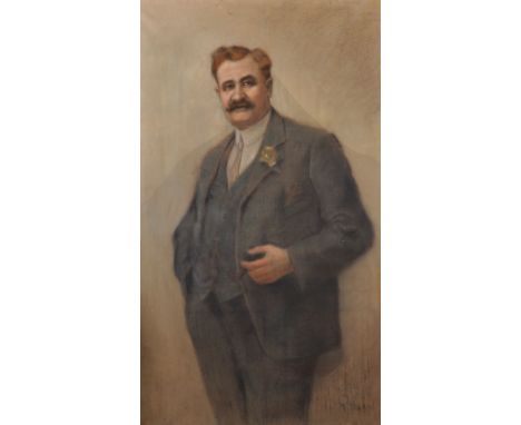 Carlo Pittara (1836-1890) Italian. A Three-quarter Length Portrait of a Man, Pastel, Signed, 56.5" x 33".