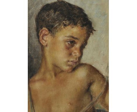 Luigi Amato (1898-1961) Italian. "Smiling Child", Portrait of a Young Boy, Pastel, Inscribed on a label on reverse, 15.75" x 