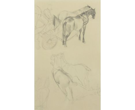 Early 20th Century Continental School. Sketch of Carriage Horses, Pencil, Indistinctly Signed and Inscribed, 8.25" x 5".